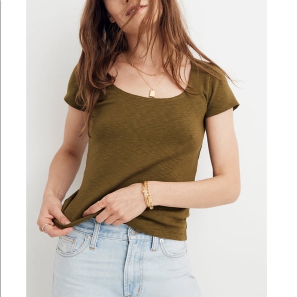 Madewell Tops - MADEWELL Scoop Neck Baby Tee in Olive NWOT
